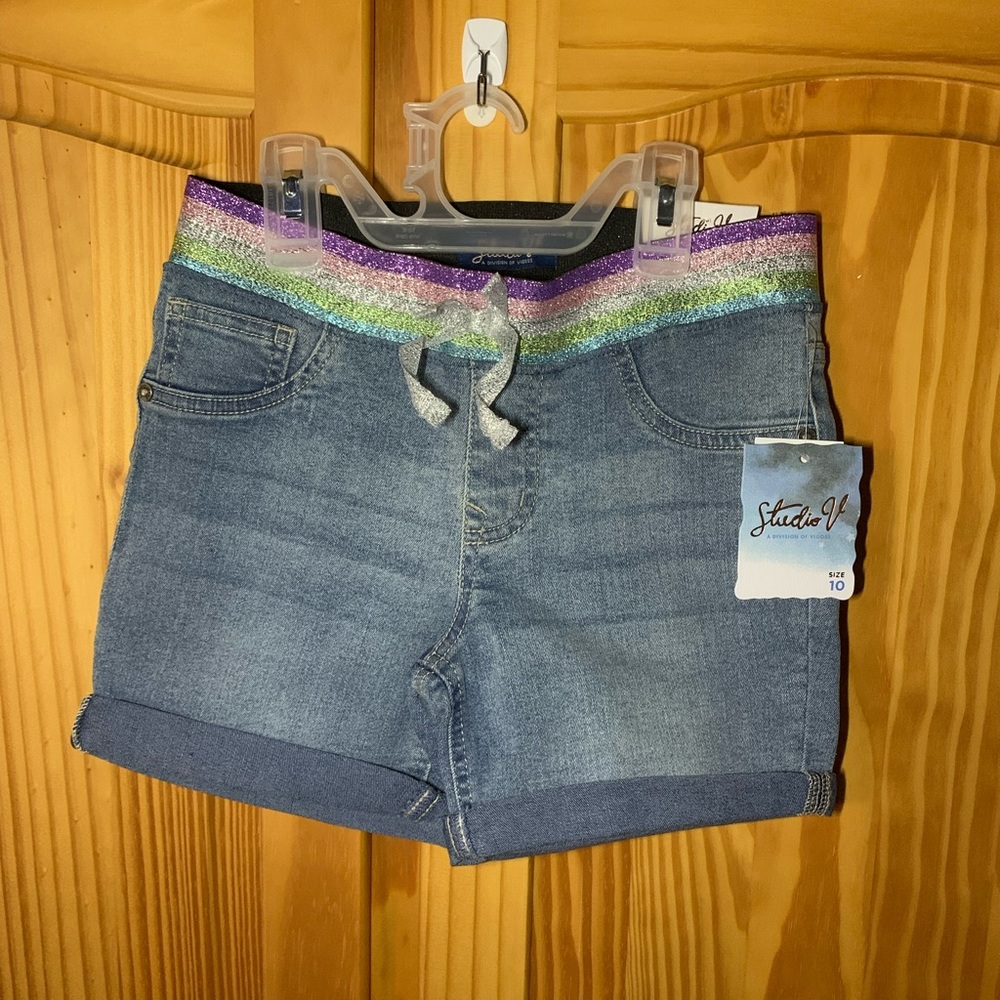 Girls Studio V Rainbow Glitter Denim Shorts